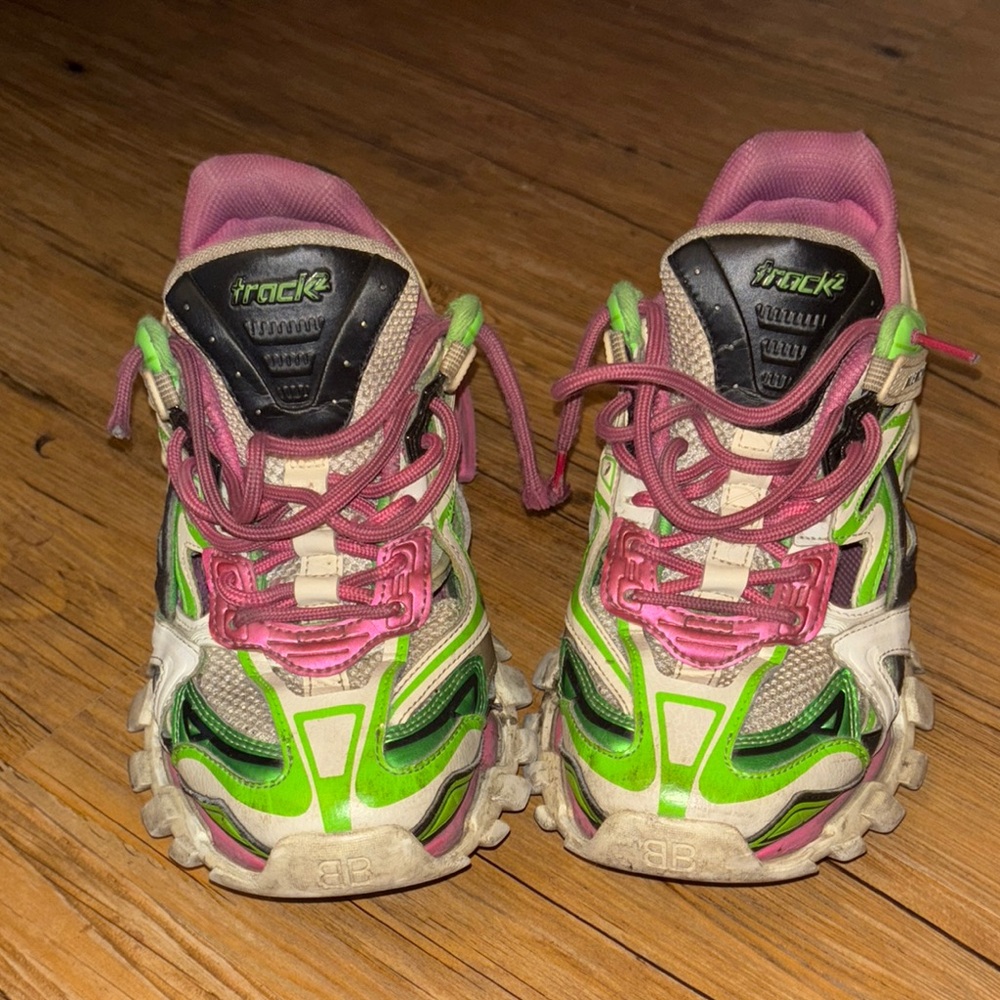 Track Sneakers with Green and Pink Accents